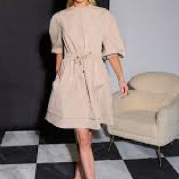 LDT Anna Khaki Drawstring Puff Sleeve Dress - Picture 9 of 9